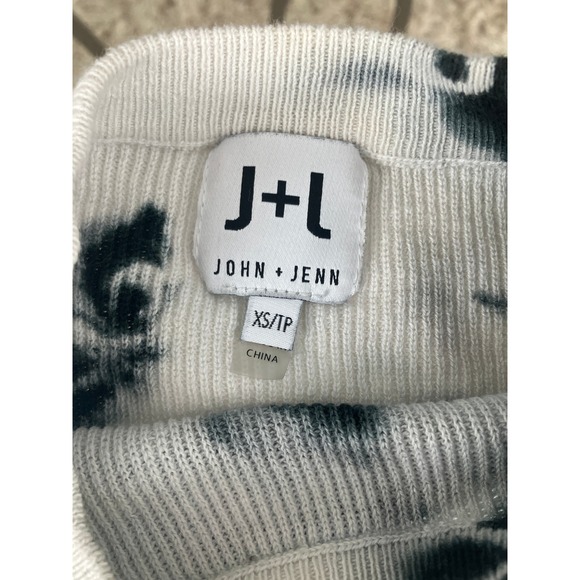 JOHN+JENN Tie Dye Knit Sweater Womens XS Black White Crewneck Long Sleeve Cotton - Picture 2 of 8